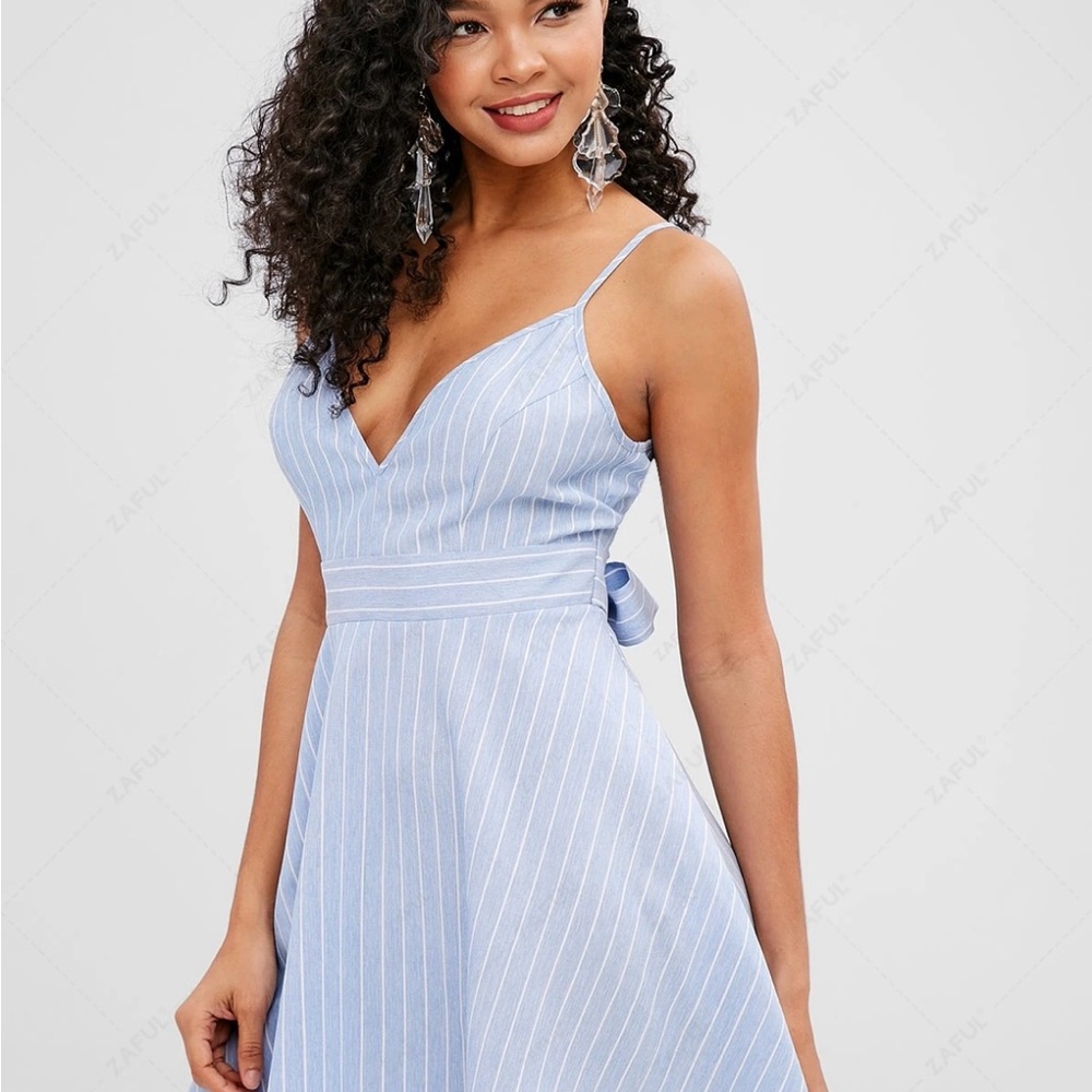 Elegant Blue Striped Dress